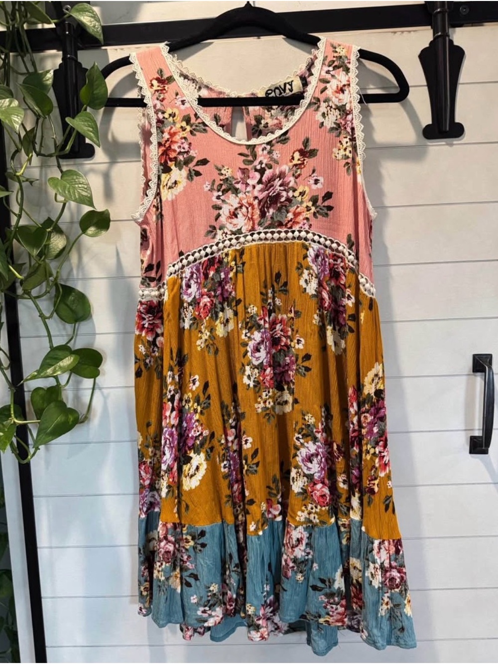 envy Floral Patchwork Sleeveless Mini Dress - Pink, Mustard & Teal